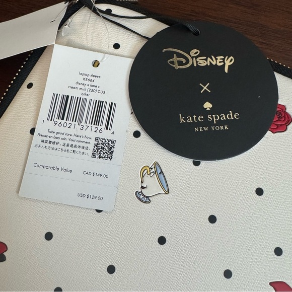 Kate Spade Cream Polka Dot Beauty & the Beast 💛Laptop Sleeve - Picture 5 of 6